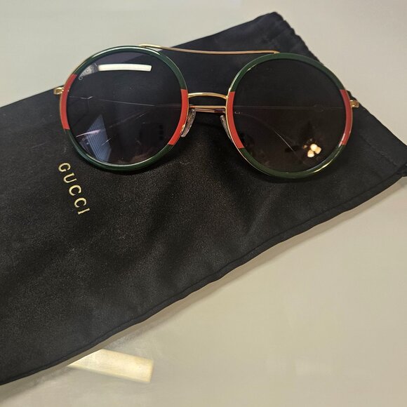 GUCCI Green/Red Round Frame Sunglasses – New